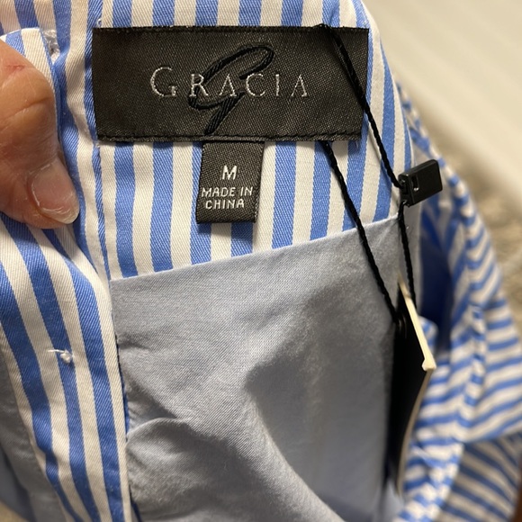 Gracia blue stripe ruffle shoulder top - Picture 8 of 13